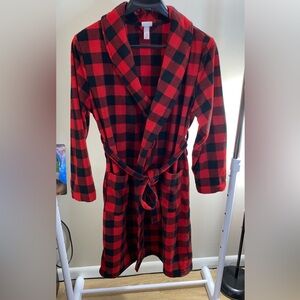 Red plaid home robe unisex